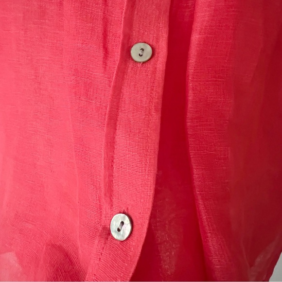 Chico’s Silk Linen Button Down Shirt Large 12 Pink Red Quiet Luxury Coastal Chic - Picture 3 of 9